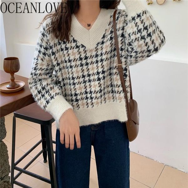 women's sweaters oceanlove plaid pull femme hiver v neck soft loose warm korean women clothes autumn winter retro pullovers ins 19033, White;black
women's sweaters oceanlove plaid pull femme hiver v neck soft loose warm korean women clothes autumn winter retro pullovers ins 19033, White;black