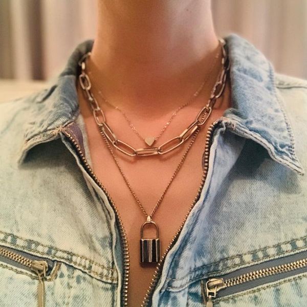 en gold многослойной lover замок ожерелье для женщин стимпанк choker сердце цепи ожерелье collier лучший подарок ювелирных изделий, Silver
en gold многослойной lover замок ожерелье для женщин стимпанк choker сердце цепи ожерелье collier лучший подарок ювелирных изделий, Silver