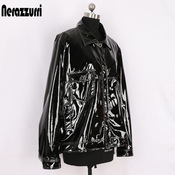 nerazzurri black loose patent leather jacket with many pockets long sleeve buttons plus size faux leather jackets women 5xl 6xl 210201
nerazzurri black loose patent leather jacket with many pockets long sleeve buttons plus size faux leather jackets women 5xl 6xl 210201