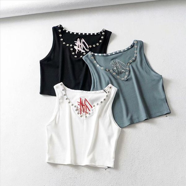 punk style crop women v neck rivet neckline decorative totem embroidered thread cotton vest casual tanks summer tees, White
punk style crop women v neck rivet neckline decorative totem embroidered thread cotton vest casual tanks summer tees, White
