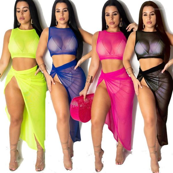 women's swimwear 2021 two piece women's sheer mesh crop slit skirt bikini cover up bathing summer beach sets suit holiday swimsuit, White;black
women's swimwear 2021 two piece women's sheer mesh crop slit skirt bikini cover up bathing summer beach sets suit holiday swimsuit, White;black