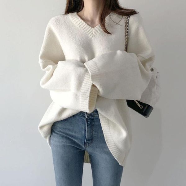 pullovers women v neck sweaters long sleeve solid color female jumper autumn fashion basic soft warm knitted clothes, White;black
pullovers women v neck sweaters long sleeve solid color female jumper autumn fashion basic soft warm knitted clothes, White;black
