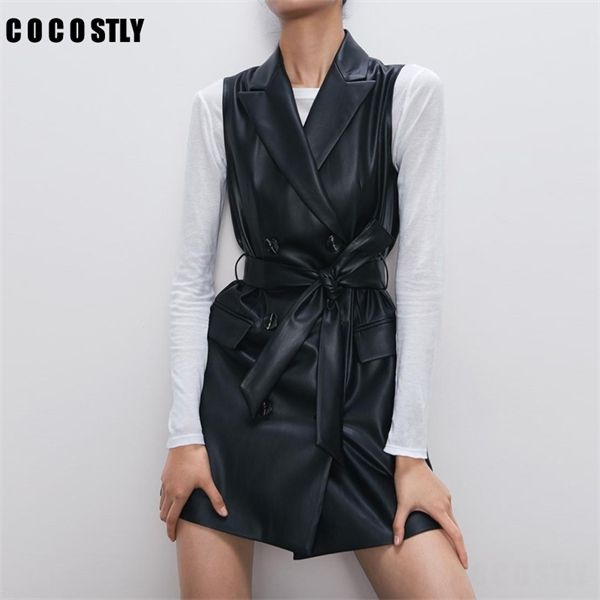 women 2020 vintage fashion pu faux leather waistcoat double breasted with belt pockets female outerwear chic 1023, Black;white
women 2020 vintage fashion pu faux leather waistcoat double breasted with belt pockets female outerwear chic 1023, Black;white