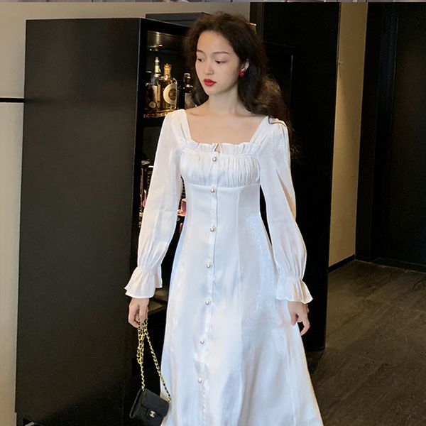 2021 new elegant white long fairy square collar women flare sleeve korean fall one-piece ladies wedding party dress vp1c, Black;gray
2021 new elegant white long fairy square collar women flare sleeve korean fall one-piece ladies wedding party dress vp1c, Black;gray