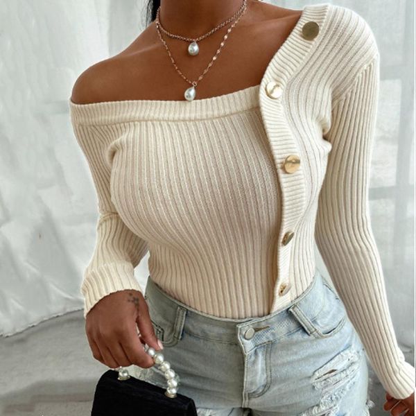 women's sweaters solid kintted bodycon korean sweater one shoulder long sleeve single breasted all-match pullover spring blusas, White;black
women's sweaters solid kintted bodycon korean sweater one shoulder long sleeve single breasted all-match pullover spring blusas, White;black