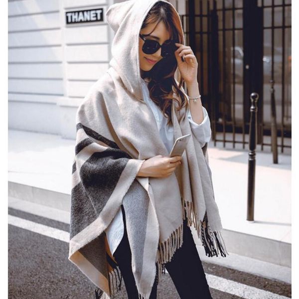 women winter scarf fashion striped black beige ponchos and capes hooded thick warm shawls and scarves femme outwear sqcqsy, Blue;gray
women winter scarf fashion striped black beige ponchos and capes hooded thick warm shawls and scarves femme outwear sqcqsy, Blue;gray