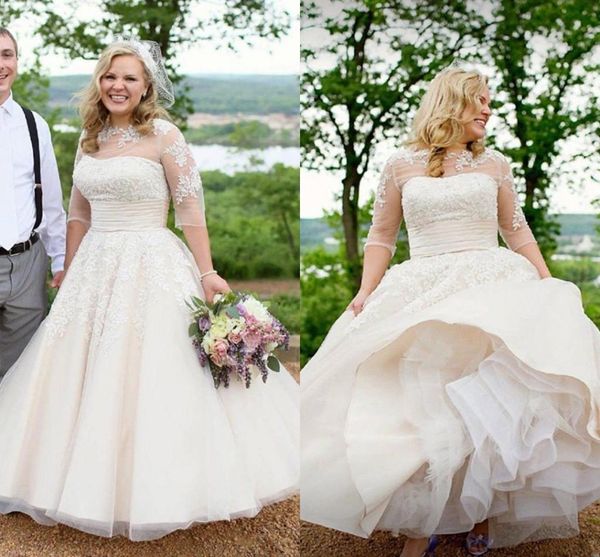 2021 vintage wedding dresses 1/2 half sleeves lace applique tulle ruched floor length jewel neck custom made wedding gown vestidos de novia, White
2021 vintage wedding dresses 1/2 half sleeves lace applique tulle ruched floor length jewel neck custom made wedding gown vestidos de novia, White