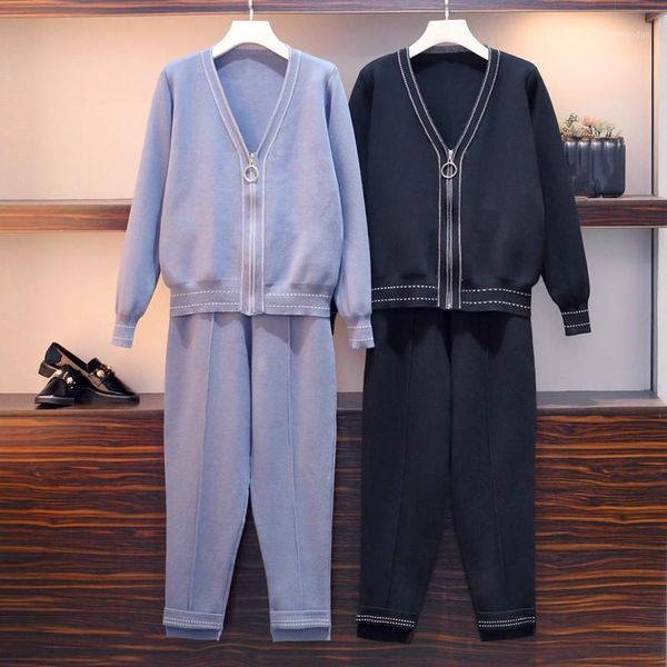 4xl plus size women sweater skirt suits spring zipper knitted 2pcs track suits + elastic waist trousers1, White
4xl plus size women sweater skirt suits spring zipper knitted 2pcs track suits + elastic waist trousers1, White