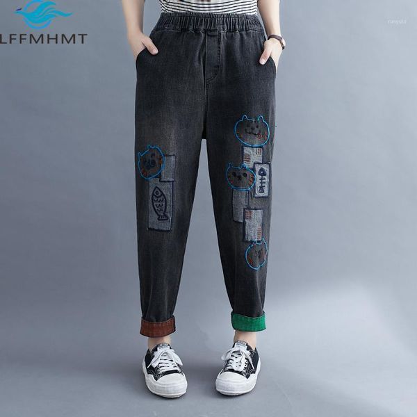 women spring fall trendy large size vintage cartoon patchwork embroidery elastic waist denim pant office lady casual loose jeans1, Blue
women spring fall trendy large size vintage cartoon patchwork embroidery elastic waist denim pant office lady casual loose jeans1, Blue