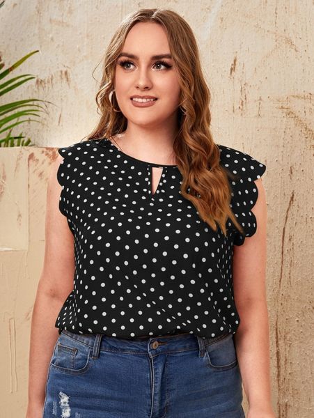 plus keyhole neck polka dot a0sr#, Black