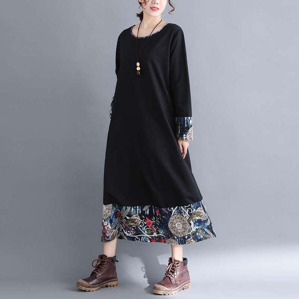 national large women's dress autumn style new loose cotton linen long sleeve dress, White;black
national large women's dress autumn style new loose cotton linen long sleeve dress, White;black