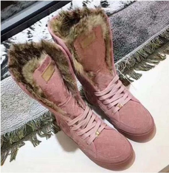 women boots snow boots fur one shoes casual shoes winter fashion boots rivet keep warm shoes with box, Black