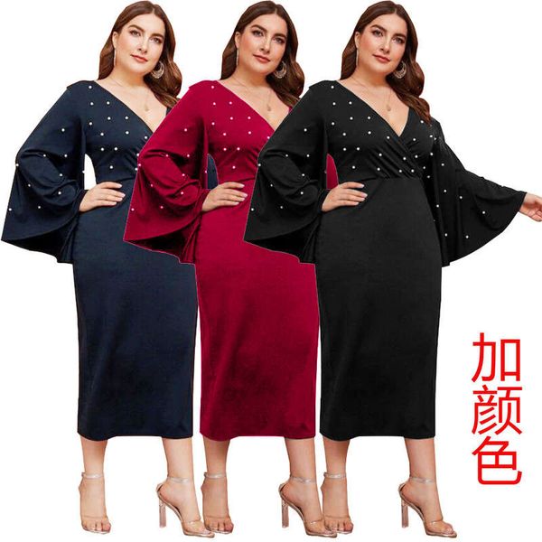 z8821 large women's fashion v-neck horn long sleeve pin bead split dress, Black;gray
z8821 large women's fashion v-neck horn long sleeve pin bead split dress, Black;gray