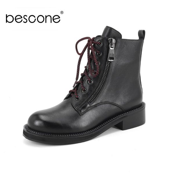 bescone lace-up women boots genuine leather handmade med heel shoes casual round toe square heel lady boots bc319, Black
bescone lace-up women boots genuine leather handmade med heel shoes casual round toe square heel lady boots bc319, Black