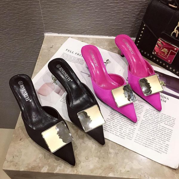 female shoes ladies' slippers med cover toe thin heels luxury slides low 2021 designer pointed rome fashion basic pu fabric, Black
female shoes ladies' slippers med cover toe thin heels luxury slides low 2021 designer pointed rome fashion basic pu fabric, Black