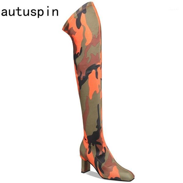 autuspin fashion slim legged women's thigh boots stretch fabric square toe long boot shoes ladies camouflage prints high heels1, Black
autuspin fashion slim legged women's thigh boots stretch fabric square toe long boot shoes ladies camouflage prints high heels1, Black