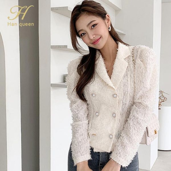 h han queen simple double breasted women's jacket autumn winter female coat korean chic slim puff sleeve casual women coats, Black;brown
h han queen simple double breasted women's jacket autumn winter female coat korean chic slim puff sleeve casual women coats, Black;brown