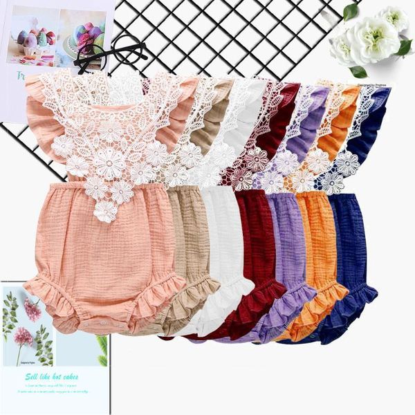 summer baby lace romper cotton sleeveless infant romper newborn clothes1, Blue 
summer baby lace romper cotton sleeveless infant romper newborn clothes1, Blue