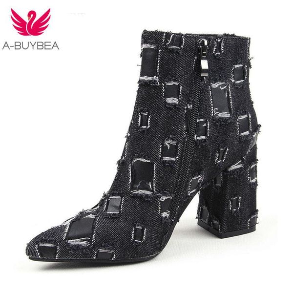 denim thick high heels women boots holed ankle boot 2020 autumn new fashion pointed toe lady shoes ripped summer footwear, Black
denim thick high heels women boots holed ankle boot 2020 autumn new fashion pointed toe lady shoes ripped summer footwear, Black