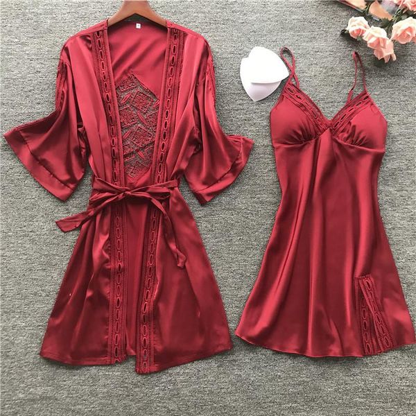 women's sleepwear 2021 women nightgowns 2pcs robe sets lace pajamas hollow out red home wear night dress with chest pads, Black;red
women's sleepwear 2021 women nightgowns 2pcs robe sets lace pajamas hollow out red home wear night dress with chest pads, Black;red
