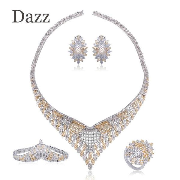 dazz luxury full micro inlay zircon necklace bangle earring ring set two tone colors women banquet wedding bridal dress jewelry, Silver
dazz luxury full micro inlay zircon necklace bangle earring ring set two tone colors women banquet wedding bridal dress jewelry, Silver