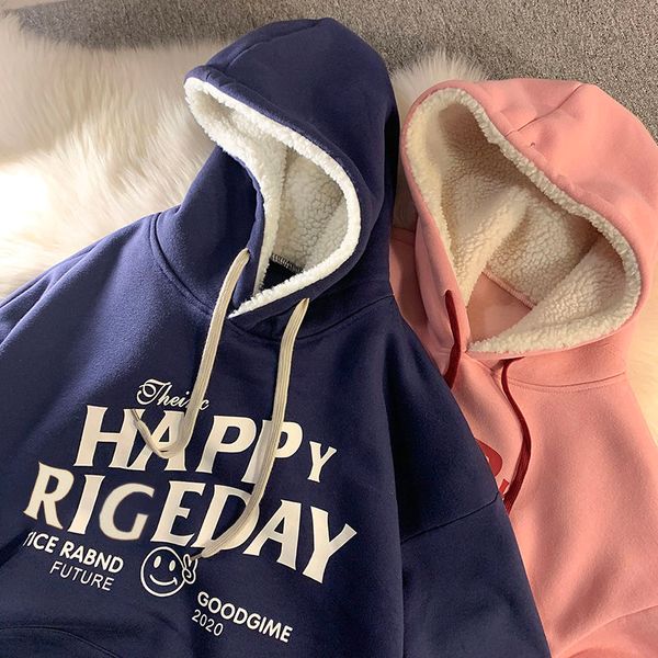 men's and women's hooded plus velvet thick winter loose pullover fleece lamb wool hoodies, Black
men's and women's hooded plus velvet thick winter loose pullover fleece lamb wool hoodies, Black