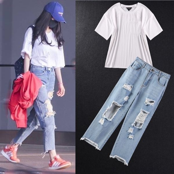 7scds 5ncue summer suit jeans and jeanst-shirt jeansyang mi star's same print and with holes loose t-shirt casual cropped jeans 9769 ne, Gray
7scds 5ncue summer suit jeans and jeanst-shirt jeansyang mi star's same print and with holes loose t-shirt casual cropped jeans 9769 ne, Gray