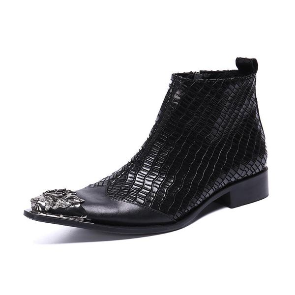motorcycle martin boots high shoes increased ankle boots tide sepatu men's cow leather riveted metal punk summer pointed toe, Black
motorcycle martin boots high shoes increased ankle boots tide sepatu men's cow leather riveted metal punk summer pointed toe, Black