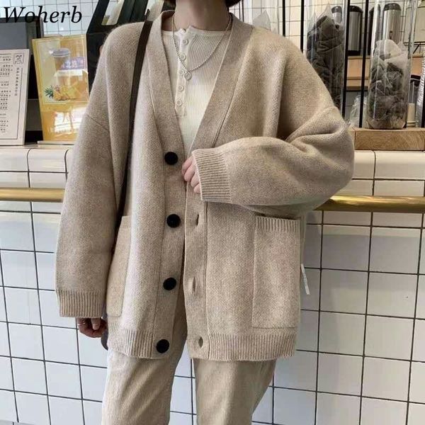 woherb black knitted sweater women v neck long sleeve solid color cardigan vintage harajuku casual loose fashion new 90728 201130, White;black
woherb black knitted sweater women v neck long sleeve solid color cardigan vintage harajuku casual loose fashion new 90728 201130, White;black