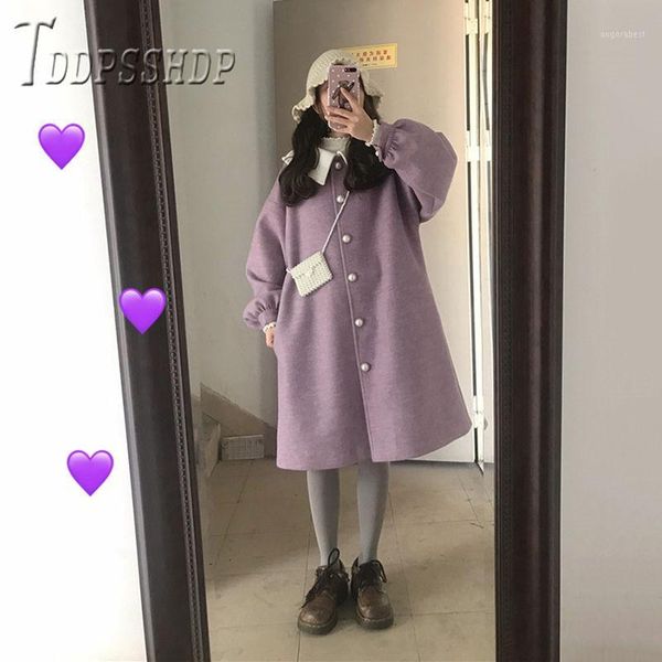 2020 thick lapel kawaii women woolen coat winter lantern sleeve pearl button female jacket1, Black
2020 thick lapel kawaii women woolen coat winter lantern sleeve pearl button female jacket1, Black