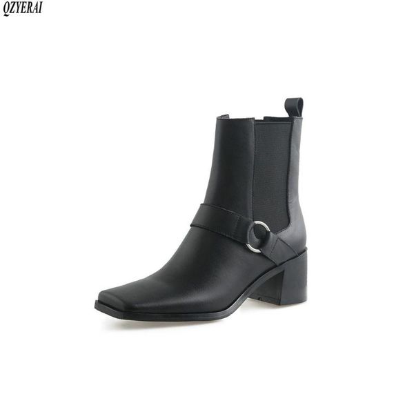 qzyerai ankle boots genuine leather female boots square head women's autumn winter cowhide women's shoes size 34-43, Black
qzyerai ankle boots genuine leather female boots square head women's autumn winter cowhide women's shoes size 34-43, Black