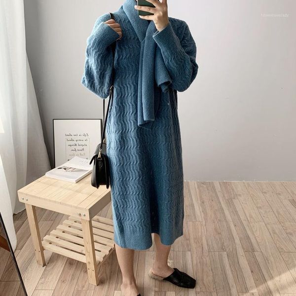 casual dresses 2021 warm and pullovers with scarf elegant women long sweater knitted winter dress female pull femme1, Black;gray
casual dresses 2021 warm and pullovers with scarf elegant women long sweater knitted winter dress female pull femme1, Black;gray
