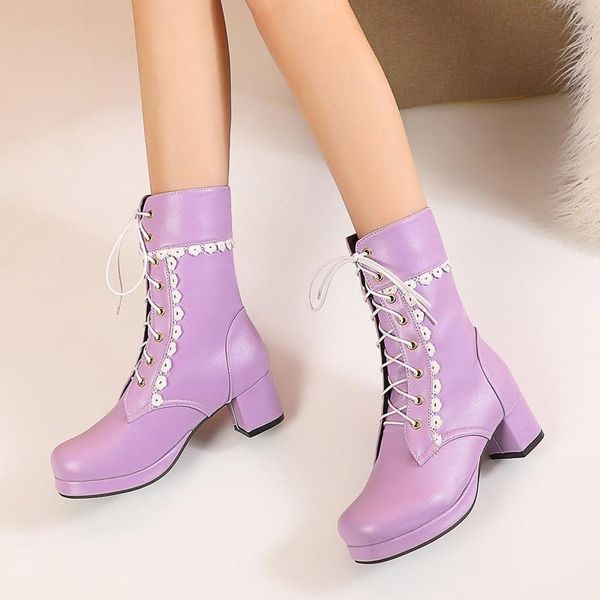 boots winter women shoes 2021 arrival round toe platform block high heels lace up ankle purple size 45 46, Black
boots winter women shoes 2021 arrival round toe platform block high heels lace up ankle purple size 45 46, Black