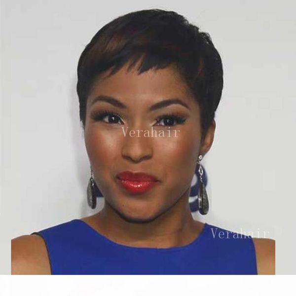 

chic short pixie cut layered human brazilian hair bob wig african american virgin glueless wig none lace wig for black women sale, Black;brown