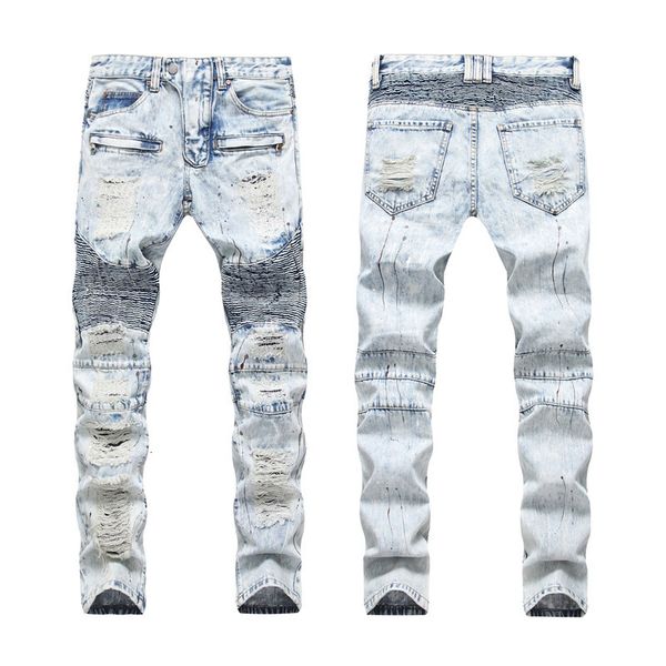 2021 new fashion streetwear retro light blue slim fit destroyed hip hop men ripped punk pants designer biker jeans homme 7hes
2021 new fashion streetwear retro light blue slim fit destroyed hip hop men ripped punk pants designer biker jeans homme 7hes