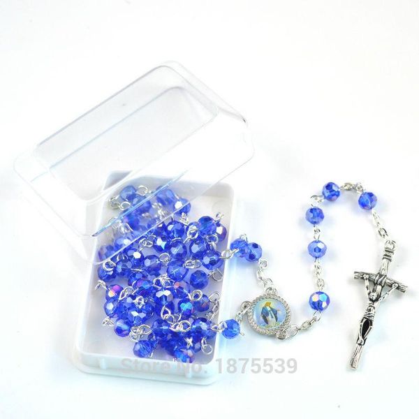 crystal bead rosary with immaculata rosary center medal 6 mm blue faceted bead with case, Silver
crystal bead rosary with immaculata rosary center medal 6 mm blue faceted bead with case, Silver