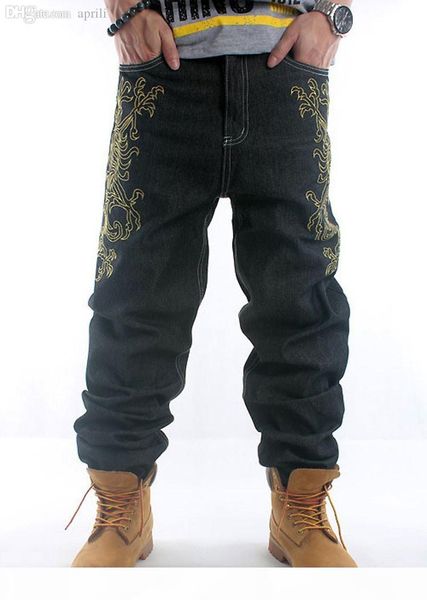 wholesale-2016new hiphop black mens jeans hip hop gold embroidery loose baggy style boy denim pants men male jeans trousers plus size30-42, Blue
wholesale-2016new hiphop black mens jeans hip hop gold embroidery loose baggy style boy denim pants men male jeans trousers plus size30-42, Blue