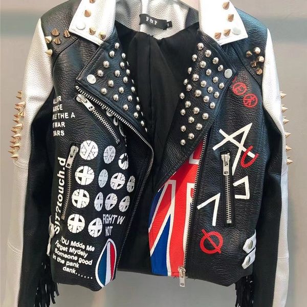 punk graffiti tassel zipper rivet faux leather jacket women green autumn rock crop motorcycle biker jackets ladies short pu coat 201030, Black
punk graffiti tassel zipper rivet faux leather jacket women green autumn rock crop motorcycle biker jackets ladies short pu coat 201030, Black