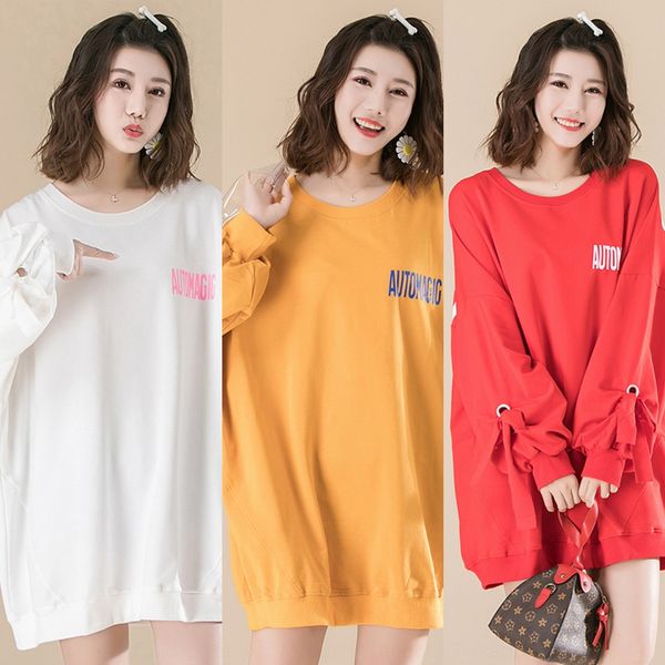 korean alphabet printing bandage long sleeve sweater women's new spring large pullover coat pullover women's mid long coat in 2019, Black
korean alphabet printing bandage long sleeve sweater women's new spring large pullover coat pullover women's mid long coat in 2019, Black