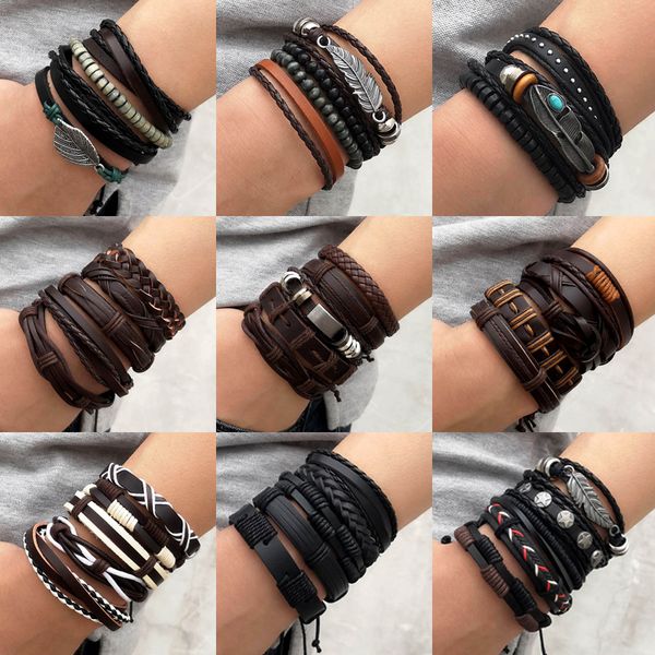 4pcs/set vintage leaf pendant rice beads adjustable rope chain bracelet punk braided wrap wristbands for men fashion jewelryq0112, Black
4pcs/set vintage leaf pendant rice beads adjustable rope chain bracelet punk braided wrap wristbands for men fashion jewelryq0112, Black