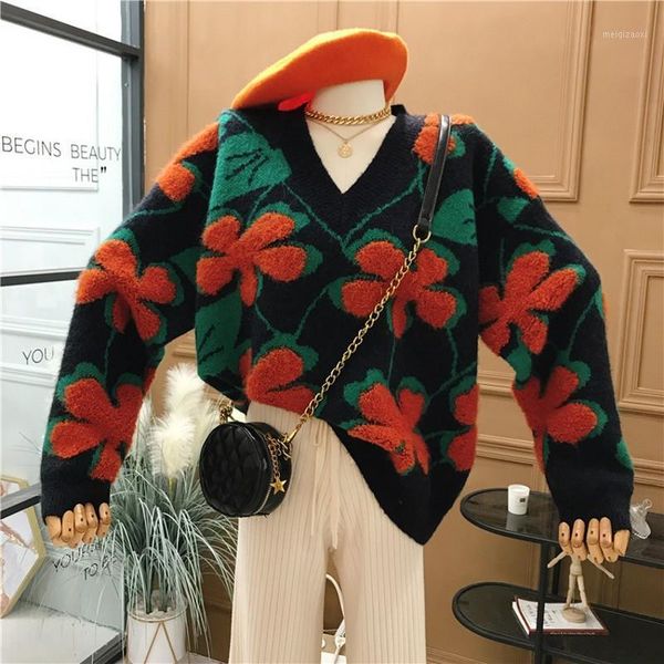 flower print knit female sweater women pull long v neck oversized cute symbol vintage winter women's sweater women v neck loose1, White;black
flower print knit female sweater women pull long v neck oversized cute symbol vintage winter women's sweater women v neck loose1, White;black