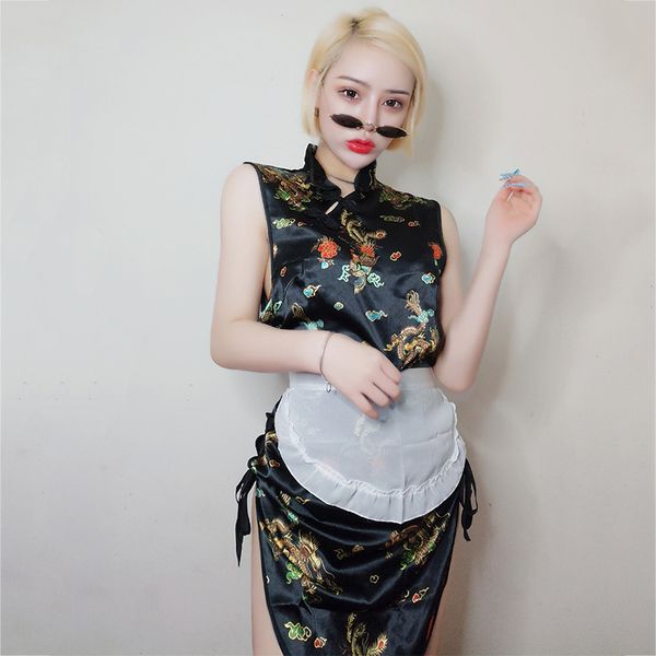 2021 fashion gogo bar ds dj party nightclub stage costume female retro princess maid temptation slit skirt cosplay, Black;red
2021 fashion gogo bar ds dj party nightclub stage costume female retro princess maid temptation slit skirt cosplay, Black;red