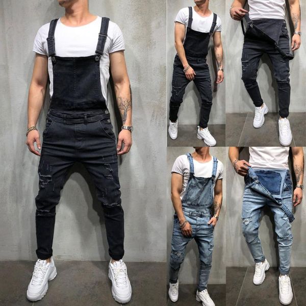 men's jeans ripped jumpsuits 2021 fashion hi street distressed denim bib overalls for man suspender pants streetwear size s-xxxl, Blue 
men's jeans ripped jumpsuits 2021 fashion hi street distressed denim bib overalls for man suspender pants streetwear size s-xxxl, Blue