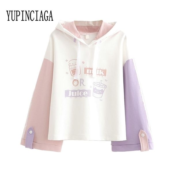 women's print patchwork hooded sweatshirt spring loose long sleeve hoodies sweet style girl fashion pullovers yupinciaga 201028, Black
women's print patchwork hooded sweatshirt spring loose long sleeve hoodies sweet style girl fashion pullovers yupinciaga 201028, Black