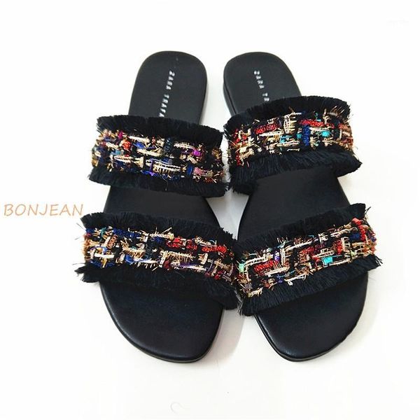 slippers summer women mixed color flats fashion casual outside ladies tassels slides beach1, Black
slippers summer women mixed color flats fashion casual outside ladies tassels slides beach1, Black