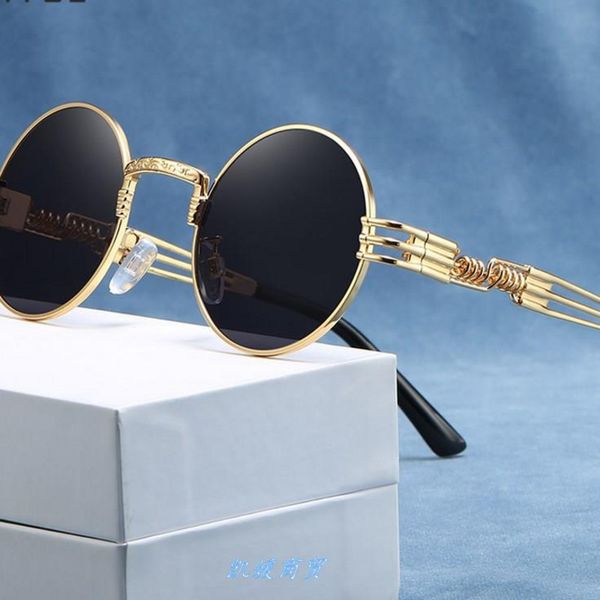 8010 round frame steam punk wind men's metal sunglasses leg spring, White;black
8010 round frame steam punk wind men's metal sunglasses leg spring, White;black