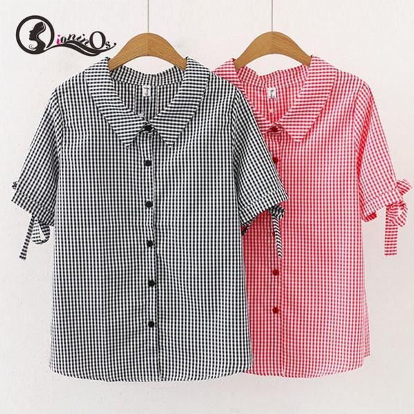 women blouse sweet vintage plaid print lapel shirt plus size loose single-breasted bow short sleeve casual blouse 1, White
women blouse sweet vintage plaid print lapel shirt plus size loose single-breasted bow short sleeve casual blouse 1, White