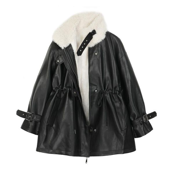 women's leather & faux fur coat women jacket autumn winter warm plush thick suede outerwear lambs wool short motorcycle coats female, Black
women's leather & faux fur coat women jacket autumn winter warm plush thick suede outerwear lambs wool short motorcycle coats female, Black