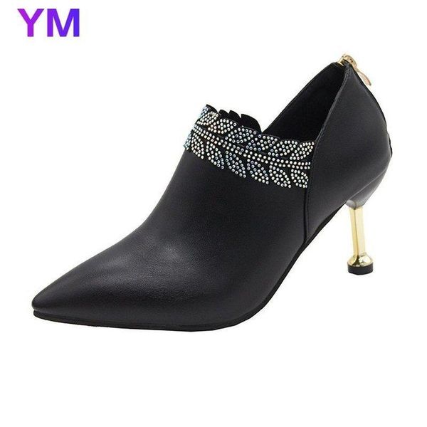 pointed toe women's boots winter rhinestone leather zip women shoes high thin heel boots motorcycle zapatos de mujer, Black
pointed toe women's boots winter rhinestone leather zip women shoes high thin heel boots motorcycle zapatos de mujer, Black