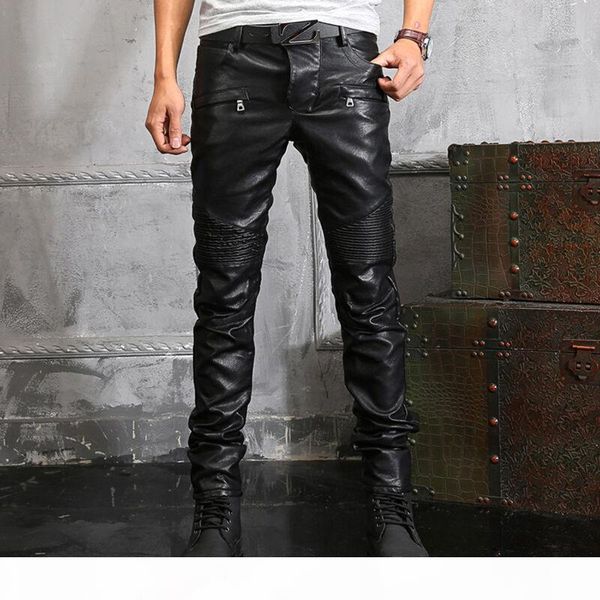 new france style mens ripped moto pants ribbed skinny black pu leather biker slim trousers pencil pants size 29-40
new france style mens ripped moto pants ribbed skinny black pu leather biker slim trousers pencil pants size 29-40